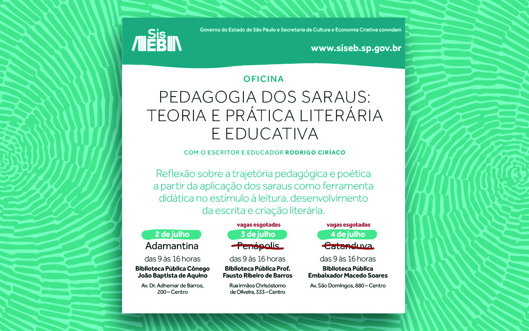 Oficina de saraus tem últimas vagas em Adamantina. Não perca a oportunidade!